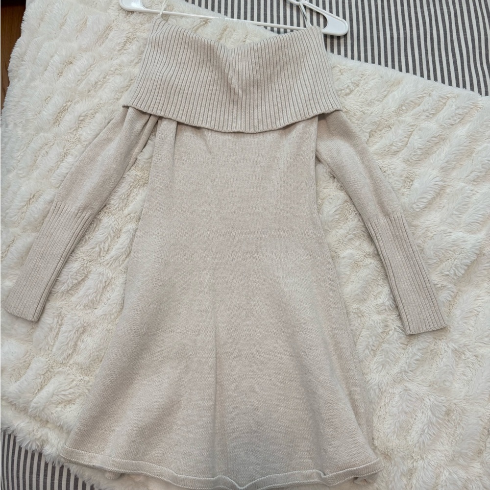 Aritzia Cream Off-Shoulder Knit Dress